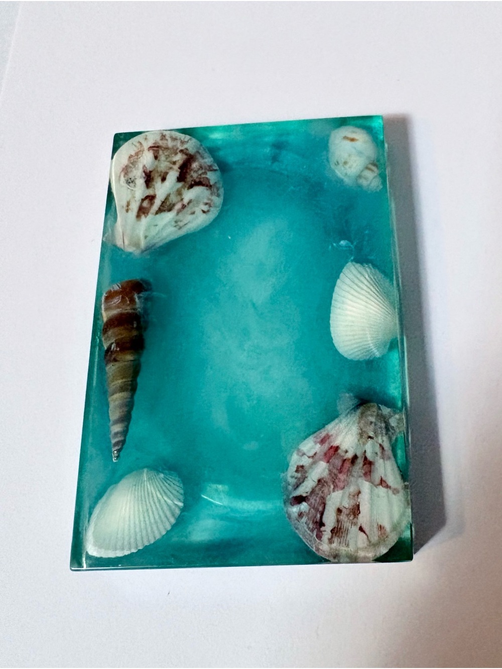 Handmade Ocean Resin Soap Tray with Real Seashells - Turquoise